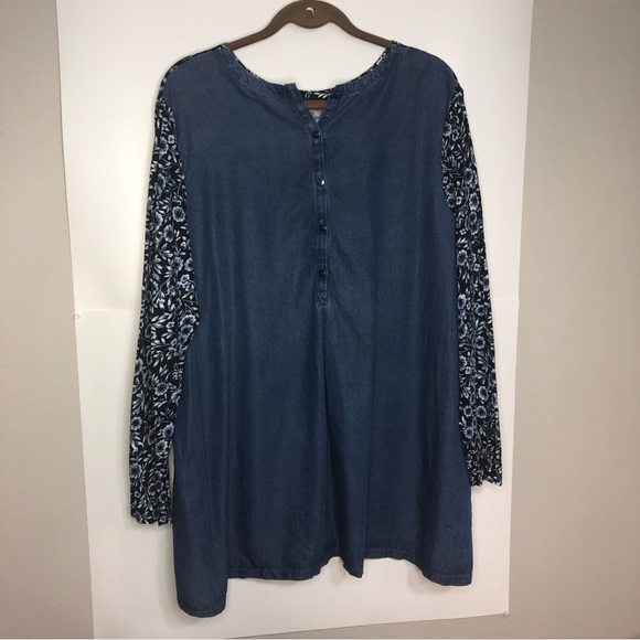 J. Jill Tunic Mixed Media Floral Chambray 2X Long Sleeve Working Back Buttons - Picture 7 of 9